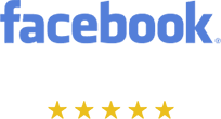 5 star review with the facebook logo.